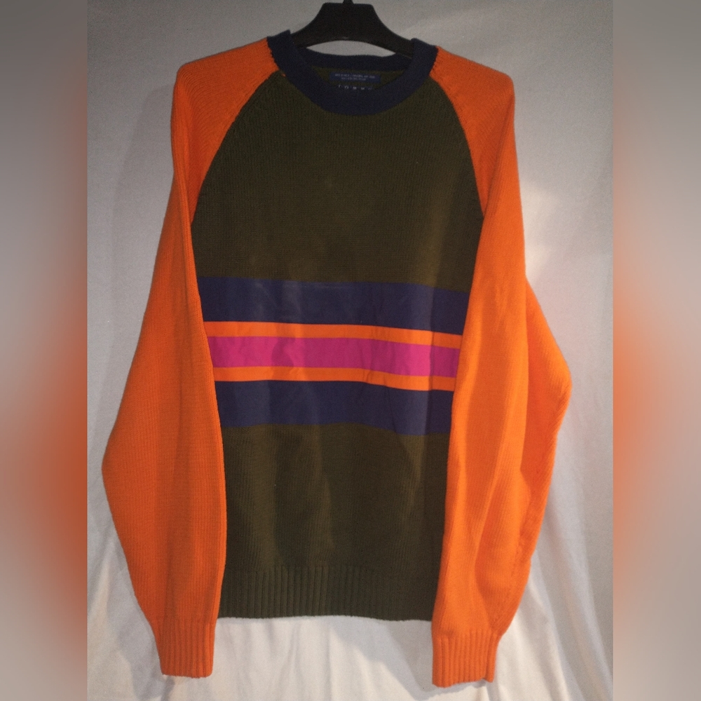 Vintage Tommy Hilfiger Orange Green Colorblock Center Heavy Sweater XL